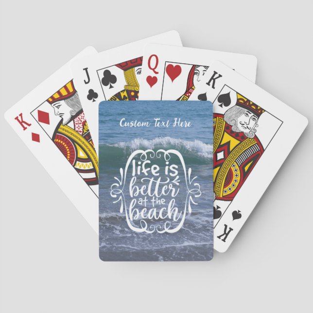 Life is Better Beach Quote Ocean Wave Personalized Poker Cards (Back)