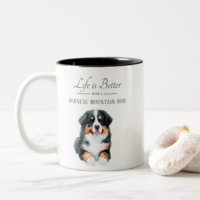 Life is Better Bernese Mountain Dog Two-Tone Coffee Mug (With Donut)