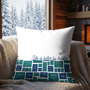 Life Is Better By The Sea Coastal Fish Pattern Throw Pillow