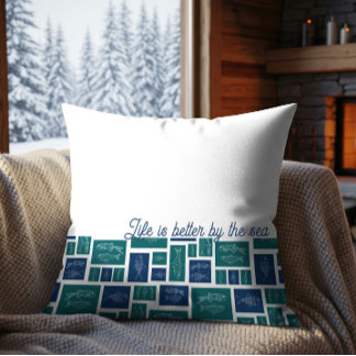 Life Is Better By The Sea Coastal Fish Pattern Throw Pillow