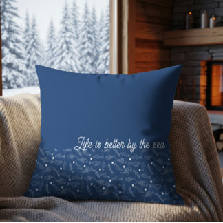 Life Is Better By The Sea Coastal Fish Pattern Throw Pillow