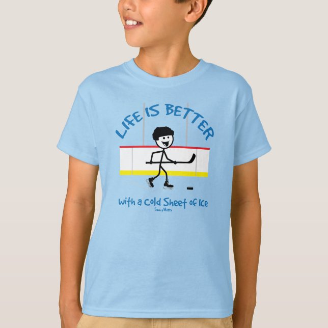 Life Is Better Cartoon Hockey Player T-Shirt (Front)