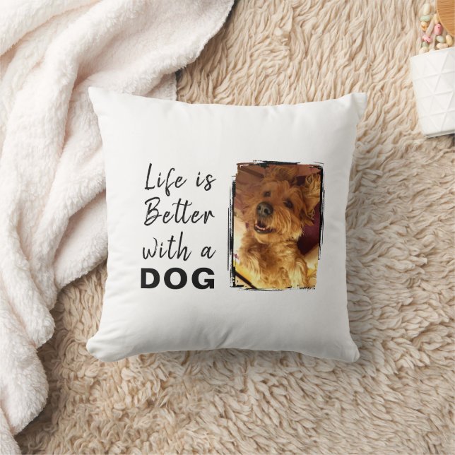 Life is better dog 2 photo name white black throw pillow (Blanket)