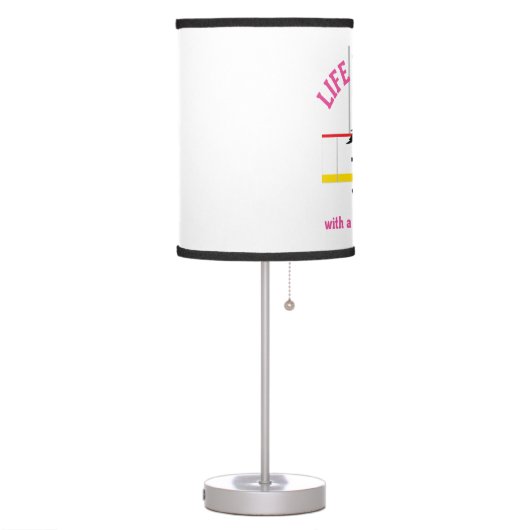 Life Is Better Girls Cartoon Hockey Player Pink Table Lamp (Left)