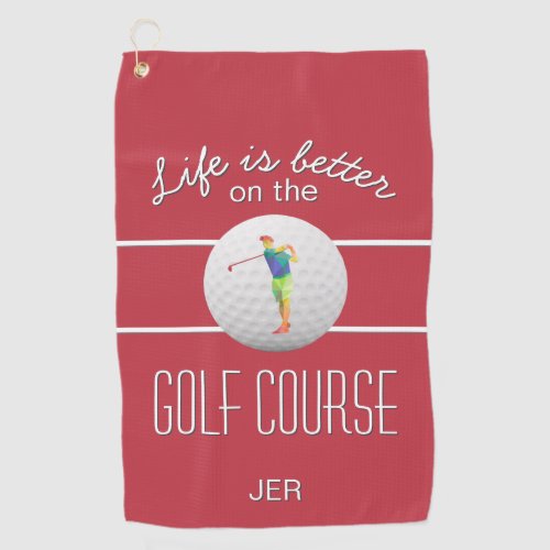Life is Better Golf Ball Golfer Initials Name Red Golf Towel