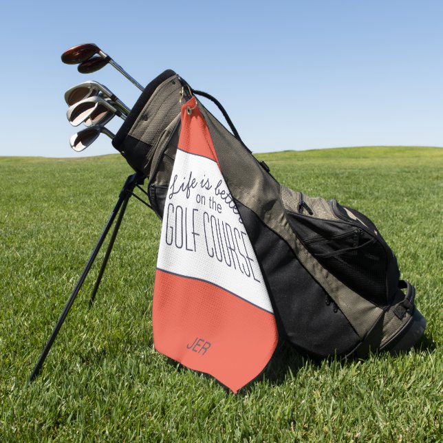 Life is Better Golf Course Quote Orange White Pro Towel (Green)