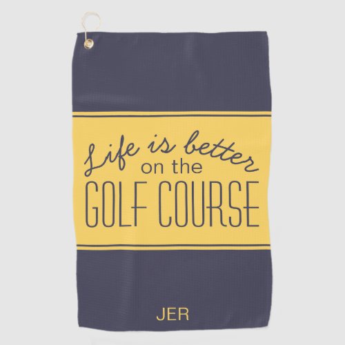 Life is Better Golf Course Sports Pro Blue Yellow Golf Towel