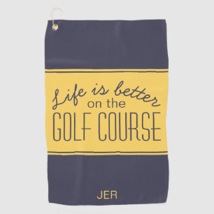 Life is Better Golf Course Sports Pro Blue Yellow Towel