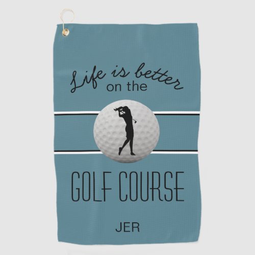 Life is Better Golf Monogrammed Turquoise Black Golf Towel