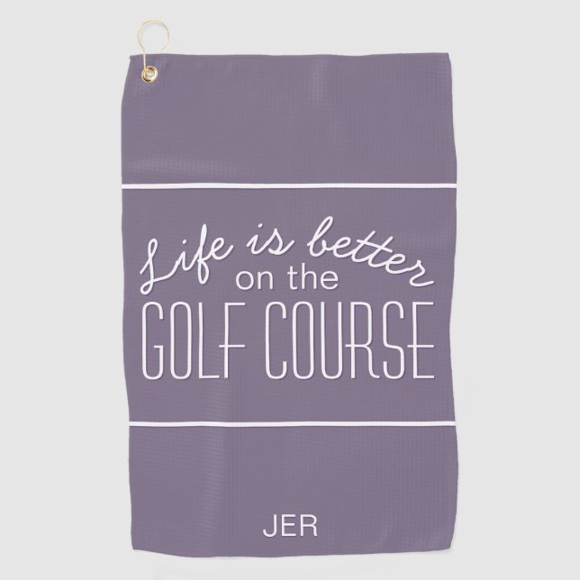 Life is Better Golf Quote Typography Purple Towel (Front)