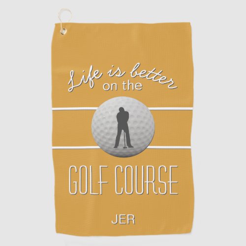 Life is Better Golfing Quote Initials Yellow Golf Towel