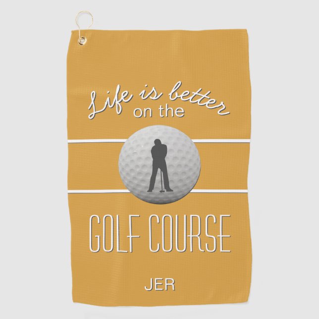 Life is Better Golfing Quote Initials Yellow Golf Towel (Front)