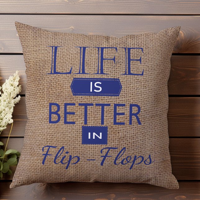 Life is better in flip flops nautical beach summer outdoor pillow (Creator Uploaded)