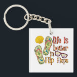 Life is Better in Flip Flops | Summer Vibes Keychain<br><div class="desc">A bright and cheerful design featuring the phrase "Life is Better in Flip Flops" with colorful flip flops and a stylish pair of sunglasses. This fun and beachy artwork perfectly captures the carefree, sun-soaked spirit of summer, making it ideal for beach lovers, vacation enthusiasts, and anyone who enjoys sandy toes...</div>