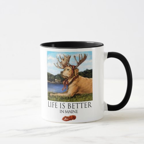 Life Is Better In Maine Yellow Lab Moose Antlers Mug