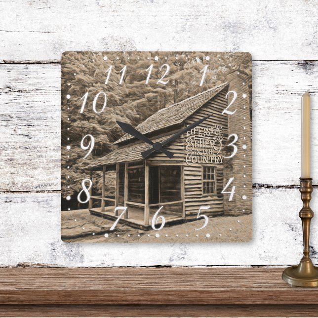 Life Is Better in the Country Old Mountain Cabin Square Wall Clock (Creator Uploaded)