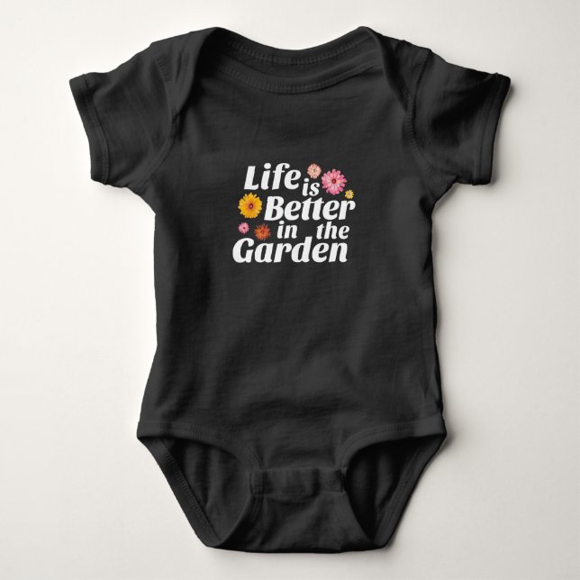 Life is Better in the Garden - Zinnia Flower Baby Bodysuit (Front)