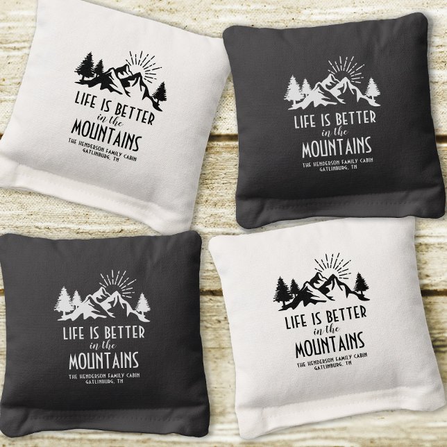 Life Is Better In The Mountains Home Black White  Cornhole Bags (Life Is Better In The Mountains Home Black White Cornhole Bags)