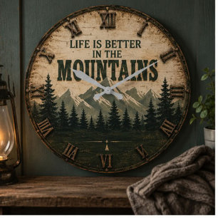 Life Is Better in the Mountains Mountain Forest Large Clock