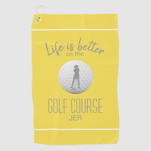 Life Is Better Lady Golf Silhouette Trendy Yellow Golf Towel