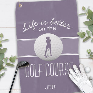 Life Is Better Lady Golfer Purple Monogram Golf Towel
