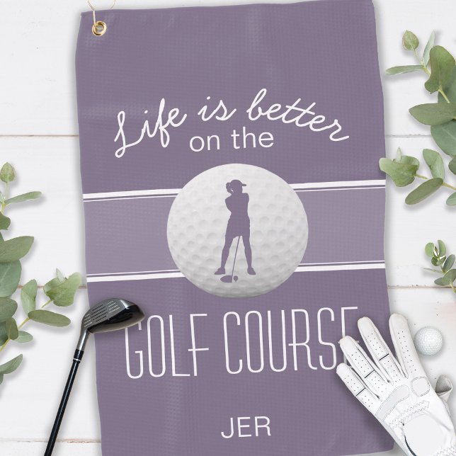 Life Is Better Lady Golfer Purple Monogram Golf Towel (Creator Uploaded)