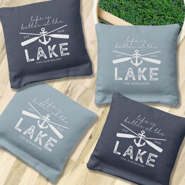 Life is Better Lake House Family Name Cornhole Bags (Creator Uploaded)