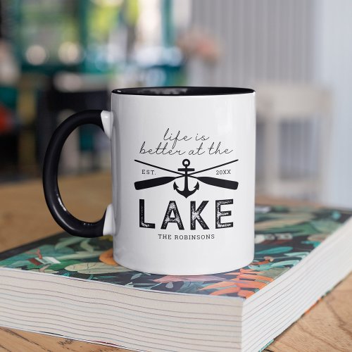 Life is Better Lake House Family Name Mug