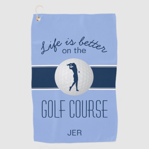 Life is Better Monogrammed Golfer Blue Modern Pro Golf Towel