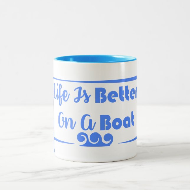 Life Is Better On A Boat border quote Two-Tone Coffee Mug (Center)