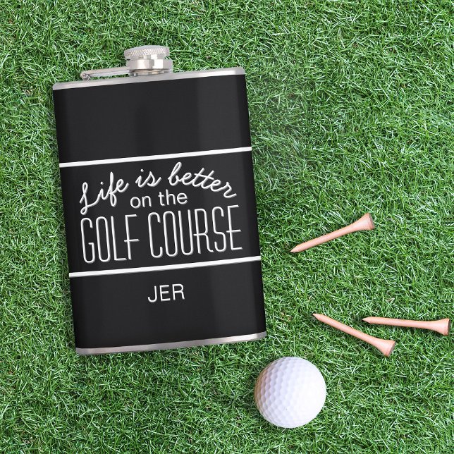 Life is Better on Golf Course Quote Monogrammed Flask (Creator Uploaded)