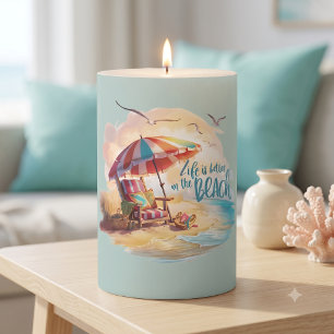 Life Is Better on the Beach Coastal Aesthetic Pillar Candle