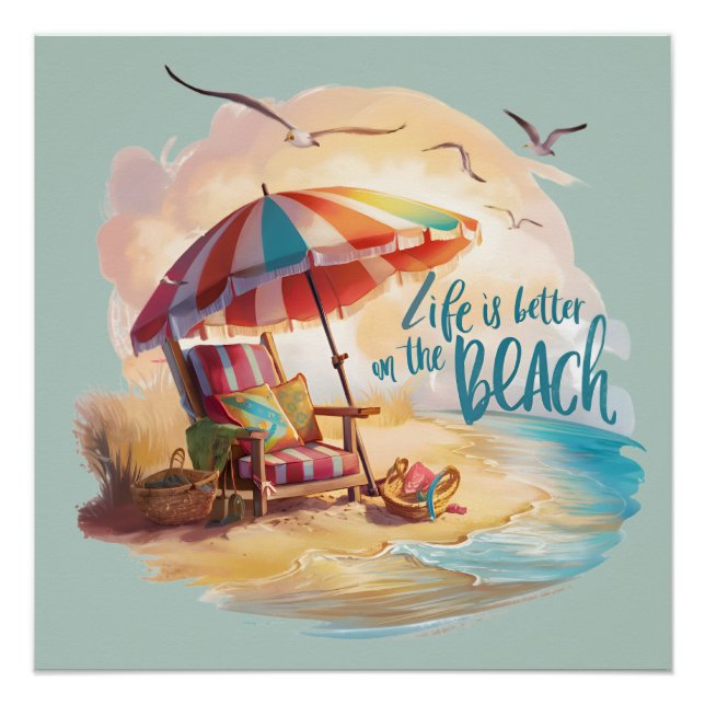 Life Is Better on the Beach Coastal Aesthetic Poster (Front)