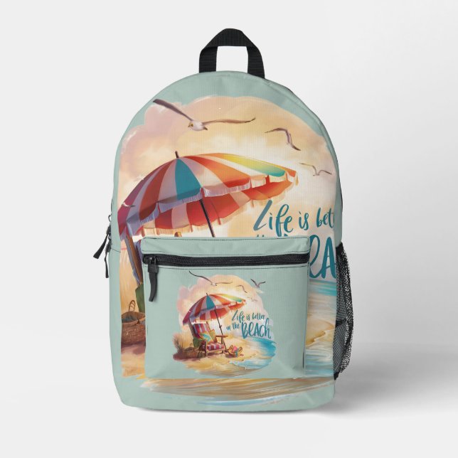 Life Is Better on the Beach Coastal Aesthetic Printed Backpack (Front)