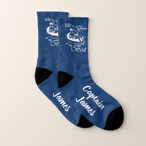Life is Better on The Boat Funny Cartoon Add Name  Socks