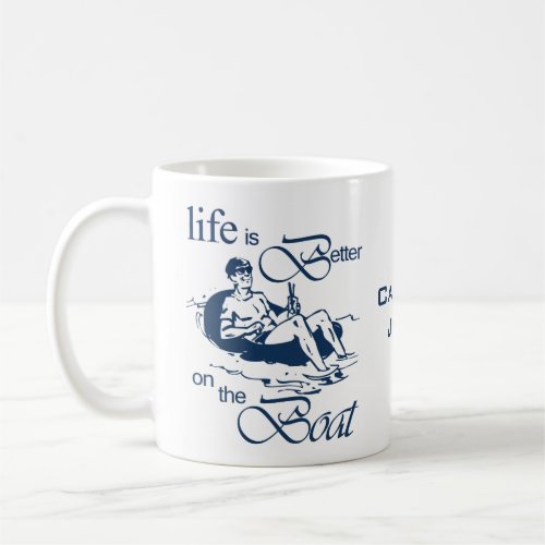 Life is better on the boat Funny Rowboat Cartoon Coffee Mug