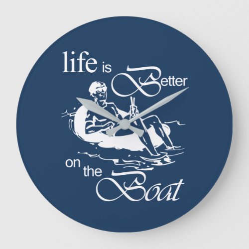 Life is Better on The Boat Funny Rowboat Cartoon Large Clock