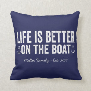 Life is Better On the Boat Name Navy Throw Pillow