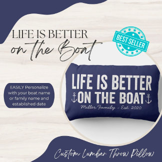 Life is Better On the Boat Name Pillow | Navy