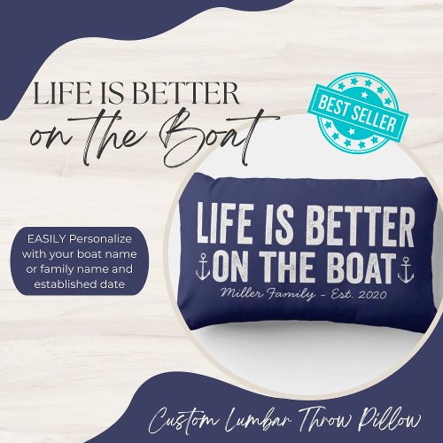 Life is Better On the Boat Name Pillow  Navy