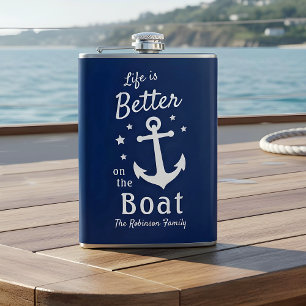 Life Is Better On The Boat Nautical Family Name Flask