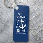 Life Is Better On The Boat Nautical Family Name Keychain<br><div class="desc">A stylish nautical themed 2 sided keychain with brush script and regal typography reading "Life is Better on the Boat" along with your family name, boat name or other desired text. This design features a classic boat anchor and five stars. Colors are white on classic navy blue or easily customize...</div>