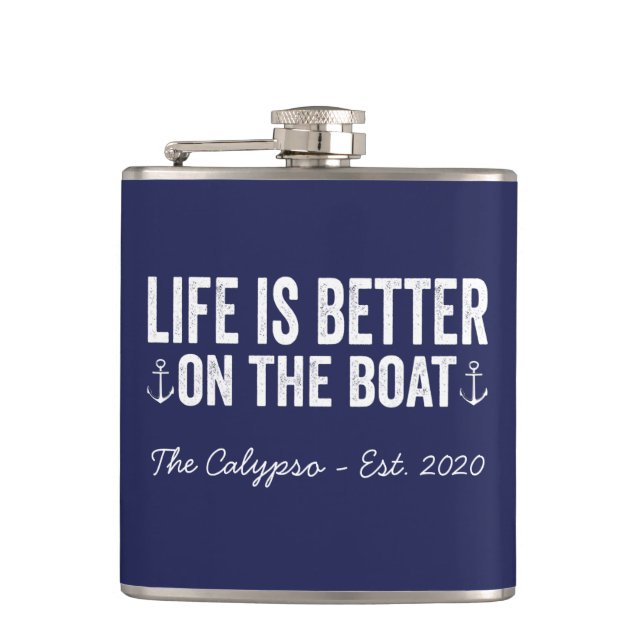 Life is Better On the Boat | Navy Flask (Front)