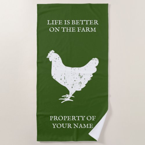 Life is better on the farm funny beach towel gift