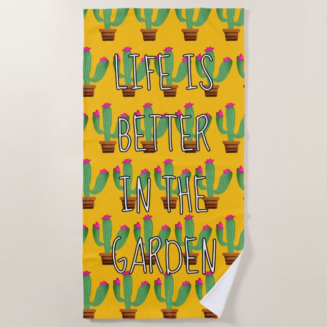 Life is better on the garden cute catctus print beach towel (Front)
