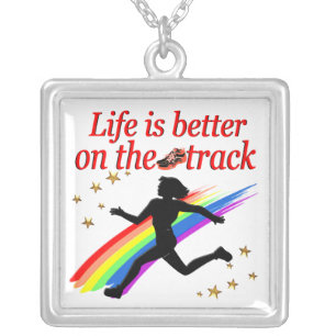 LIFE IS BETTER ON THE TRACK RUNNER DESIGN SILVER PLATED NECKLACE