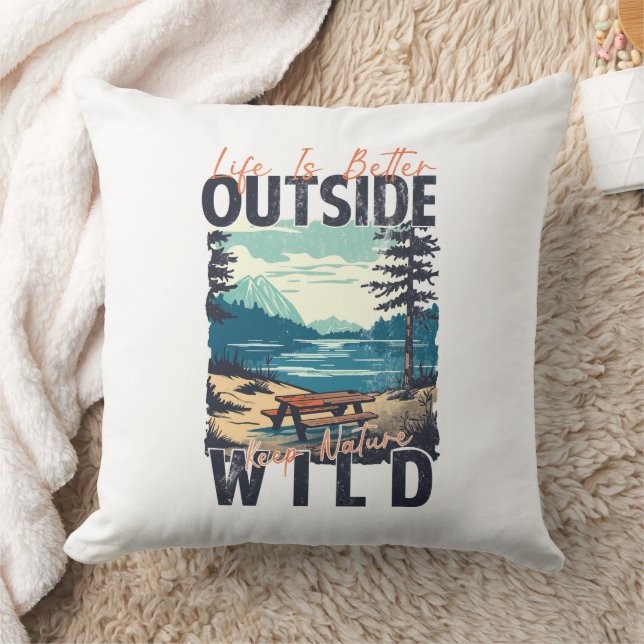 Life Is Better Outside – Nature Adventure Throw Pillow (Blanket)