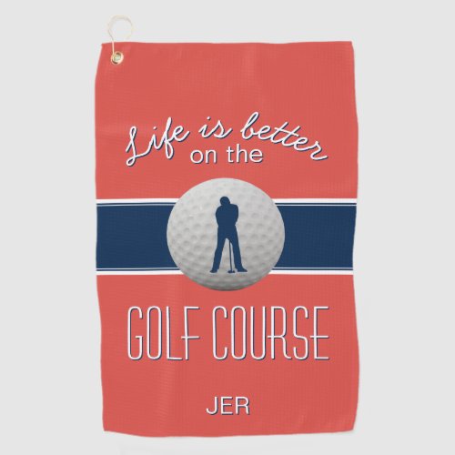 Life is Better Quote Golf Monogrammed Red Blue Golf Towel