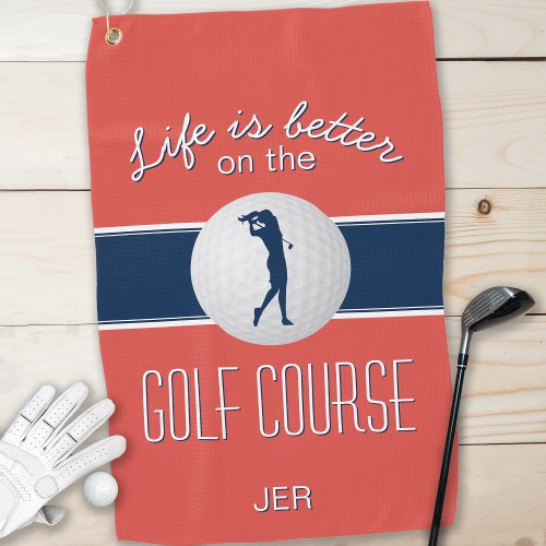 Life is Better Quote Golf Monogrammed Red Blue Golf Towel