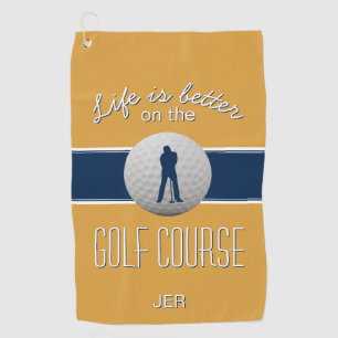 Life is Better Quote Golf Monogrammed Yellow Blue Golf Towel